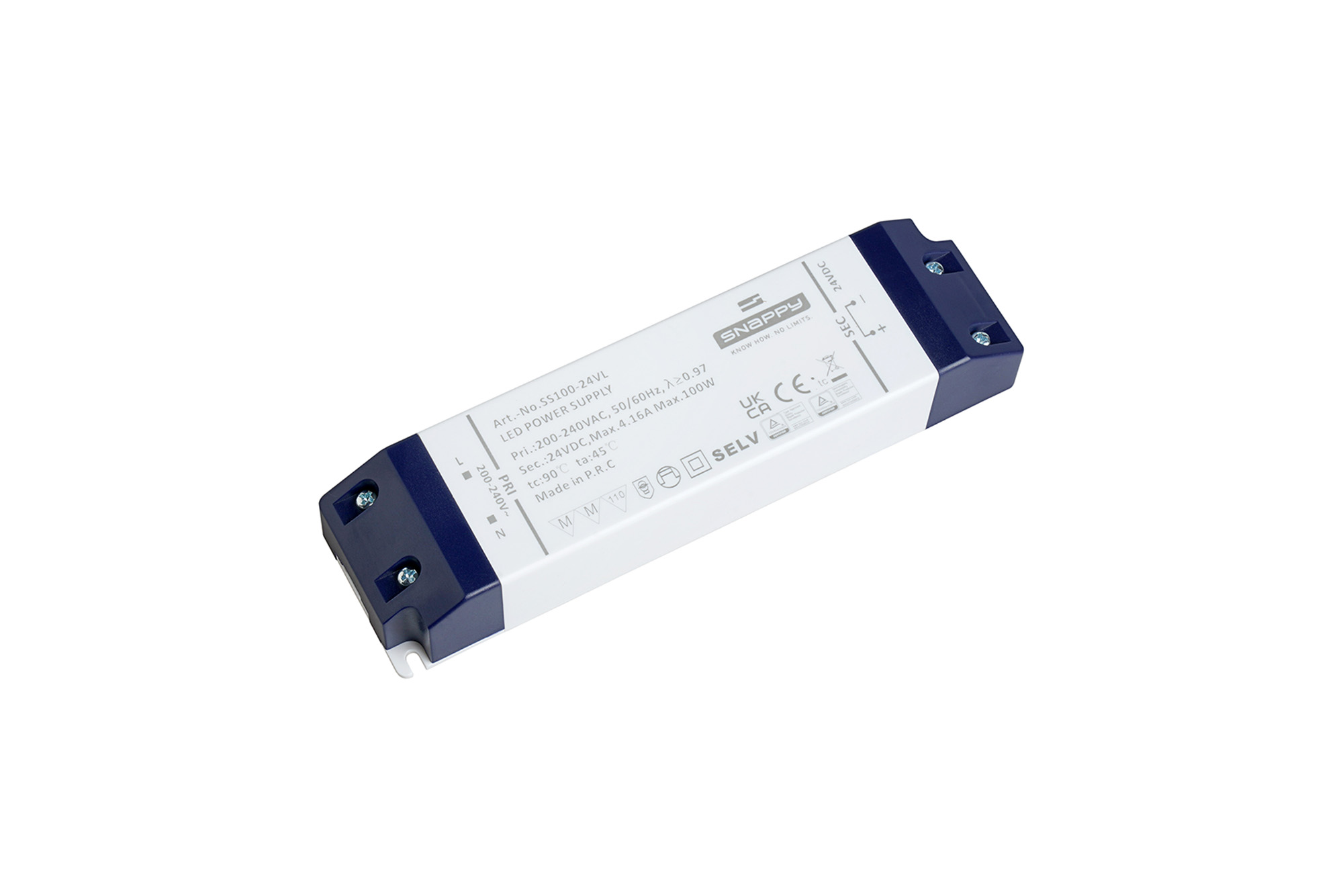 SS100-24VL  100W Constant Voltage Non-Dimmable LED Driver 24VDC  4.17A  IP20.